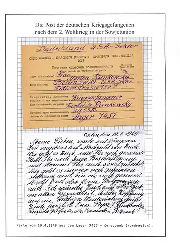 Poste de prisonniers de guerre Camp 7437 Tcherepowez URSS Berlin (secteur des États-Unis) 19.4.1949