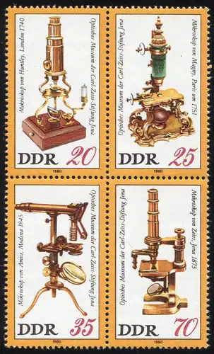 2534-2537 Mikroskope-Viererblock mit PLF 2534 Strich an der Halterung, **