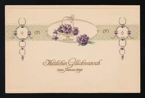 Veilchen Bouqet Strauß Kränze Glückwunsch Namenstag Jugendstil, ungebraucht