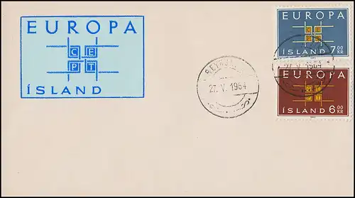 Island 373-374 Europa / CEPT 1963 - Satz auf Schmuck-Brief Reykjavík 27.5.64