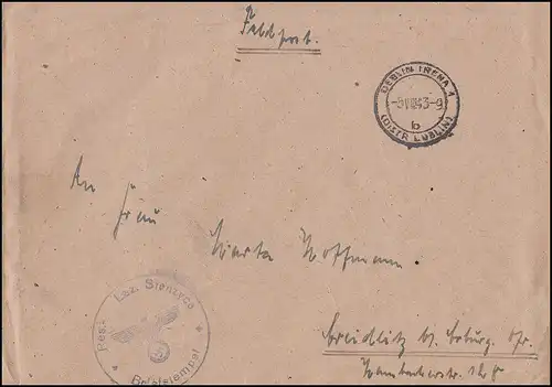 Feldpost BS Reserve-Lazarett Stenzyca Brief DEBLIN IRENA 1 (DISTR LUBLIN) 5.8.43