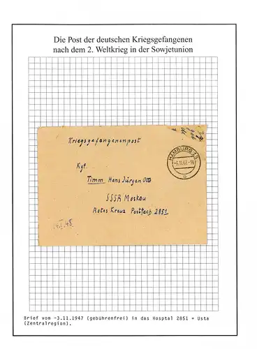 Kriegsgefangenenpost Brief ins Hospital 2851 Usta UdSSR aus Hamburg 3.11.47