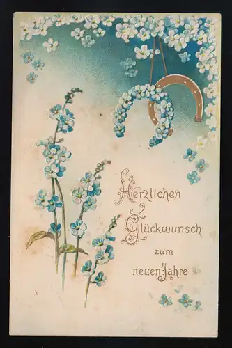 Vergissmeinnicht + Goldenes Hufeisen Glückwunsch zum neuen Jahre Berlin 1.1.1906