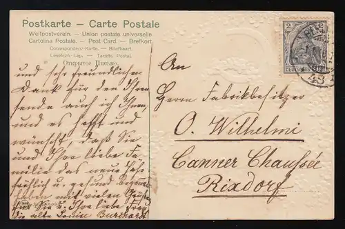 N'oubliez pas + Fer à cheval doré Félicitations pour la nouvelle année Berlin 1.1.1906