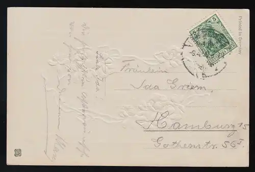 Joyeux Pâques, violette encadrée, couru à Hambourg le 9.4.1909