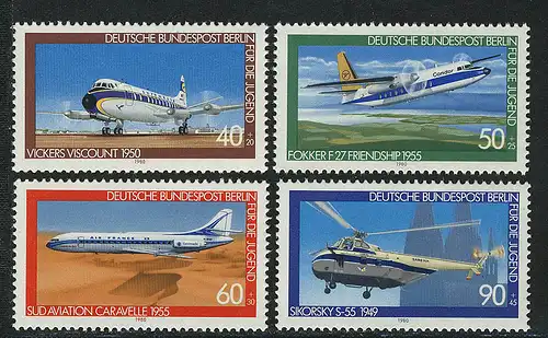 617-620 Jugend Luftfahrt Verkehrsflugzeuge und Hubschrauber 1980, Satz **