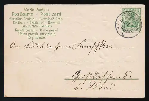 Vase Klee + Edelweiss "Vire, souffle, ouvre les cœurs," Grimma 22.4.1905