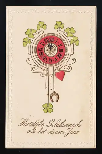 Wanduhr, Pendel Herz Hufeisen Klee Mitternacht nieuwe Jahr, Groningen 31.12.1904