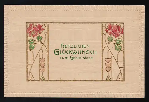 Art Nouveau, Rosen in Goldrahmen, Glückwunsch Geburtstag, Leipzig 22.8.1908