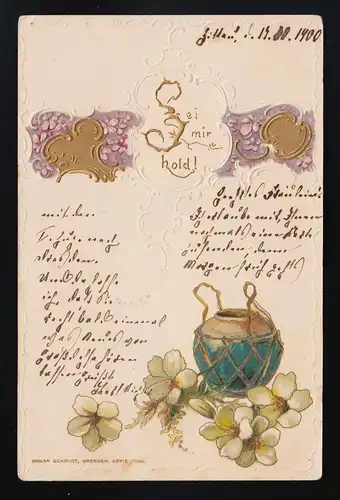 Sei mir hold! Ornamente, weiße Blüten blaues Glas Zittau /Lobau 17. + 18.10.1900