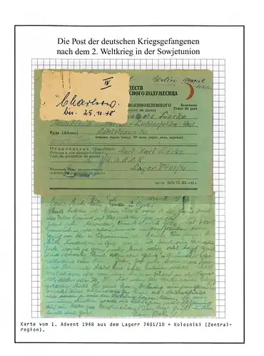 Poste de prisonniers de guerre du camp 7401 /10 Jarzewo Kolesniki Berlin 1er Avent.1948