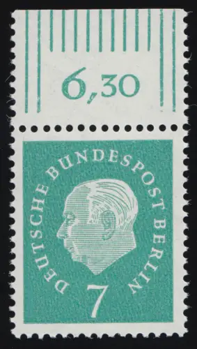 182 Heuss 7 Pf Oberrand ** postfrisch