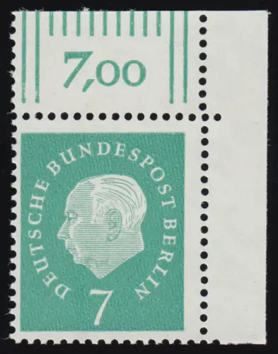 182 Heuss 7 Pf Ecke or ** postfrisch