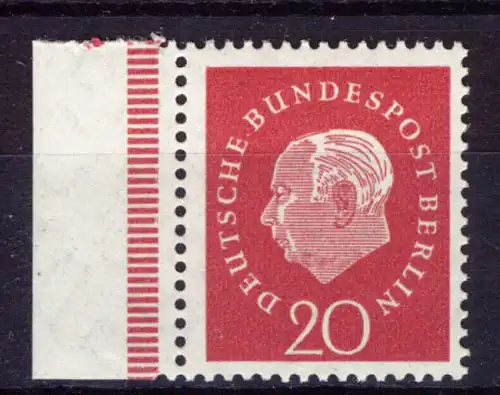 184v Heuss 20 Pf - pression de la plaque/dégraissage de l'élastique sur le côté