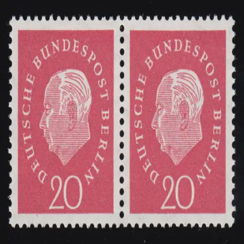 184v Heuss 20 Pf - Plattendruck/geriffelte Gummierung waag. Paar **