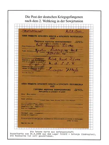 Kriegsgefangenenpost Lager 7110/2 Korosten UdSSR nach Berlin US Zone 25.9.1949