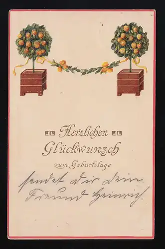 Orangenbäumchen Bänder geschmückt Glückwunsch Geburtstag Gelsenkirchen 29.8.1905