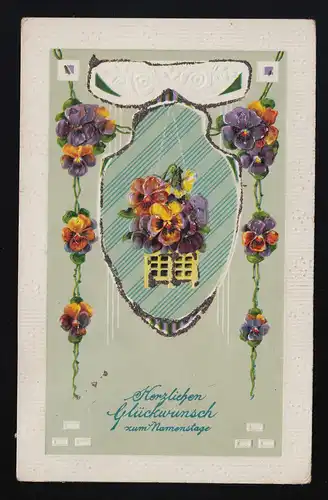 jaune violet belle-mère Félicitations anniversaire de nom bande de paillettes Otting 16.3.1918