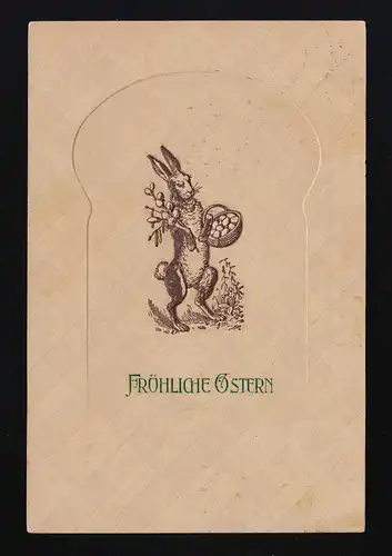 Lapin de Pâques avec panier d'œufs Lithographie, Joyeux Père, Riesa 10.4.1914