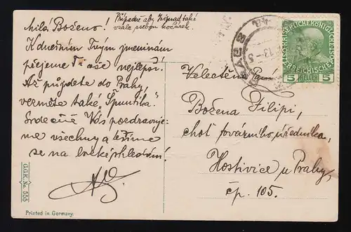 Srdečné přání k jmeninám Rosenstamm Goldrahmen Kind mit Blumen, Prag um 1908