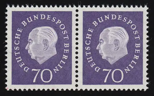 186 Heuss 70 Pf waag. Paar ** postfrisch