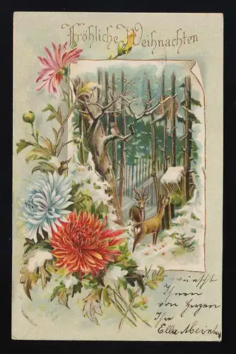 Rehe Forêt neige, Astern Fleurs Joyeux Noël, Hann.Moussins 25.12.1902