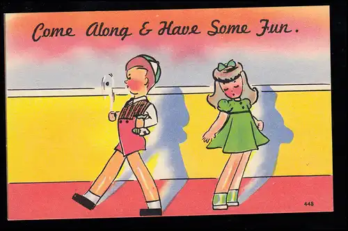 Come along & have some fun, jeunes & filles, Asheville Post Card, inutilisé