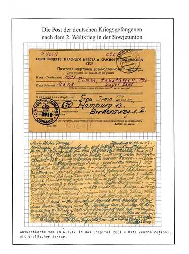 Kriegsgefangenenpost Hospital 2851 Usta UdSSR engl. Zensur, Hamburg 14.6.1947