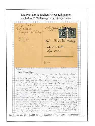 Kriegsgefangenenpost Postkarte Hospital 2851 Usta UdSSR Bad Oeynhausen 30.10.47