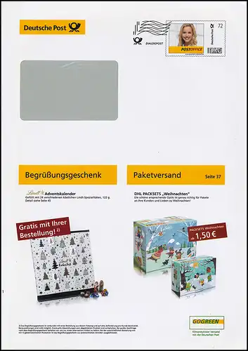 Plusbrief EAI B Dialogpost Frauenportrait 72 Cent Weihnachten 2017