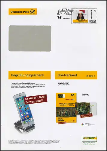 Plusbrief EAI B Dialogpost Frauenportrait 72 Cent Halterung und Weihnachten 2017