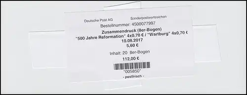 HBl. 51 Luther / Wartburg - Banderole pour 20 feuilles non pliées