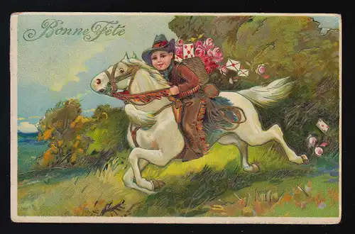 Bonne Fêté, Kind als Cowboy Pferd, Gand Exposition Gent 1913, Brüssel 17.4.1913