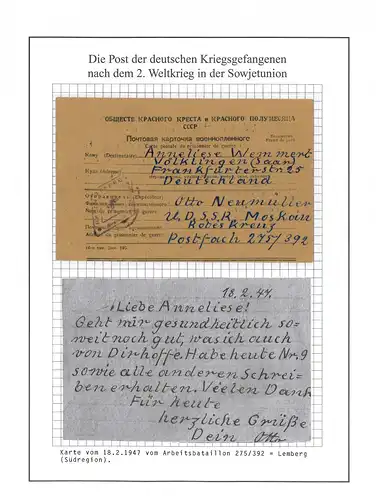 Kriegsgefangenenpost Karte Lager 275/392 Lwow/Lemberg UdSSR Völklingen 18.2.1947