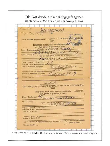 Poste de prisonniers de guerre camp 7839 Moscou URSS Kiel (Brit. Zone) du 20.11.1949
