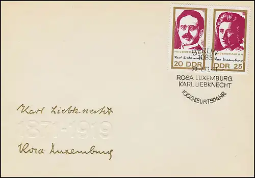 1650-1651 Liebknecht / Luxemburg 1971: Zusammendruck WZd 244 auf FDC ESSt Berlin