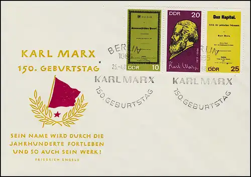 1365-1367A Karl Marx 1968 - Zusammendruck W Zd 195 auf Schmuck-FDC 1085 Berlin