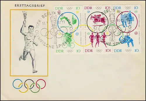 DDR 1039-1044 Olympiade Tokio 1964 - Sechserblock-Zusammendruck Schmuck-FDC ESSt