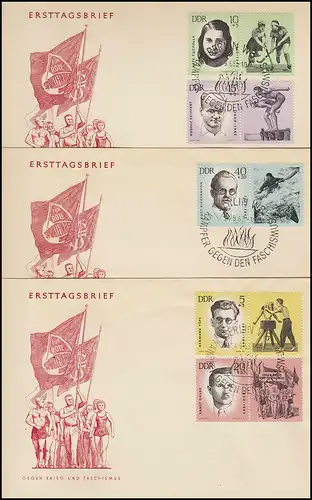 983-987 Ermordete antifaschistische Sportler 1963 - Satz auf FDC 1, 2 und 3 