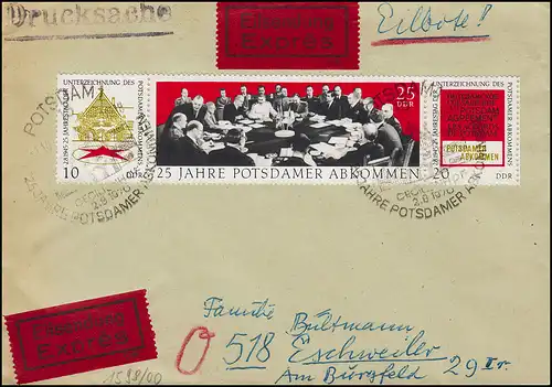 1598-1600 Potsdamer Accord en trois bandes lettre d'urgence SSt POTSDAM 1.10.1970