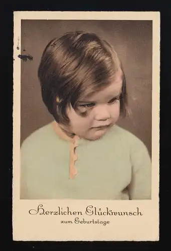 Photo petite fille en pull vert ind, Félicitations, Anniversaire du poste 18.7.1942