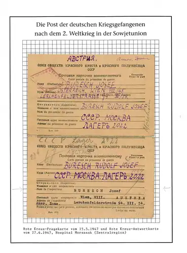 Poste de prisonniers de guerre Hospital 2022 Morjansk URSS Vienne + Antw. 15.5. + 27.6.47