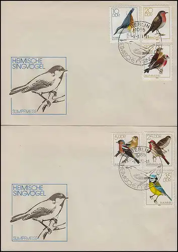DDR 2388-2393 Heimische Singvögel 1979 - Satz auf 2 Schmuck-FDC ESSt Berlin