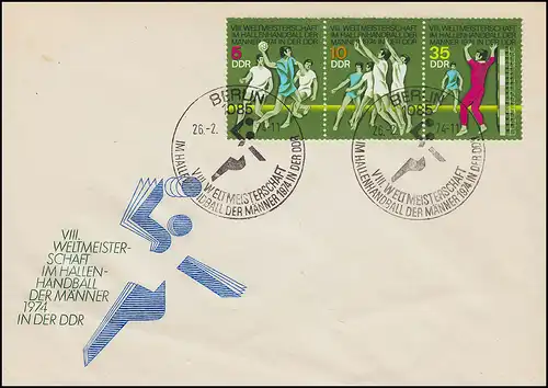 DDr 1928-1930 Handball-WM der Männer 1974: Zusammendruck auf Schmuck-FDC ESSt