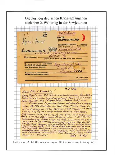 Poste de prisonniers de guerre Carte de entrepôt 7110 Korosten URSS vers Berlin 13.6.1949