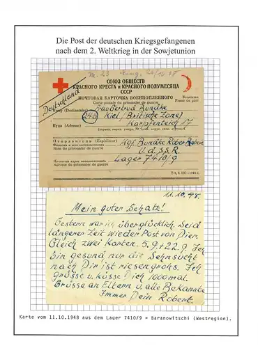 Poste de prisonniers de guerre camp 7410/8 Baranovitchi URSS vers Kiel du 11.10.1948