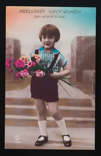 Foto Kind Pagenkopf Lackschuhe Rosen, Glückwunsch Geburtstag Nienburg 31.12.28