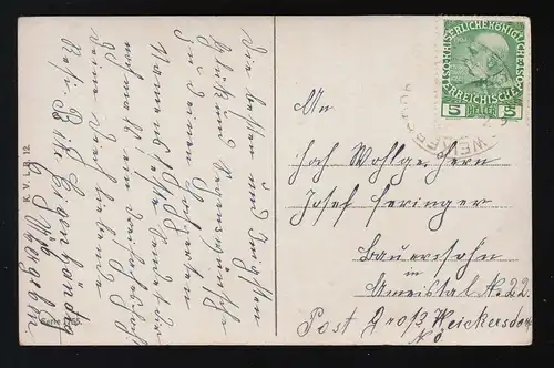 Mädchen bunten Kleider, tragen Blumenkorb, Namenstag, Weikersdorf um 1910