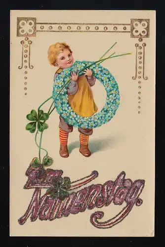 L'enfant porte la couronne Ne pas oublier, jour de nom post-feld bayer. Ers.-Div. 8.10.1915