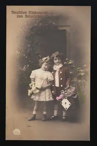 Foto Kinder festlich gratulieren Blumen Geburtstag Wünsche 11.7.1912 nach Halle